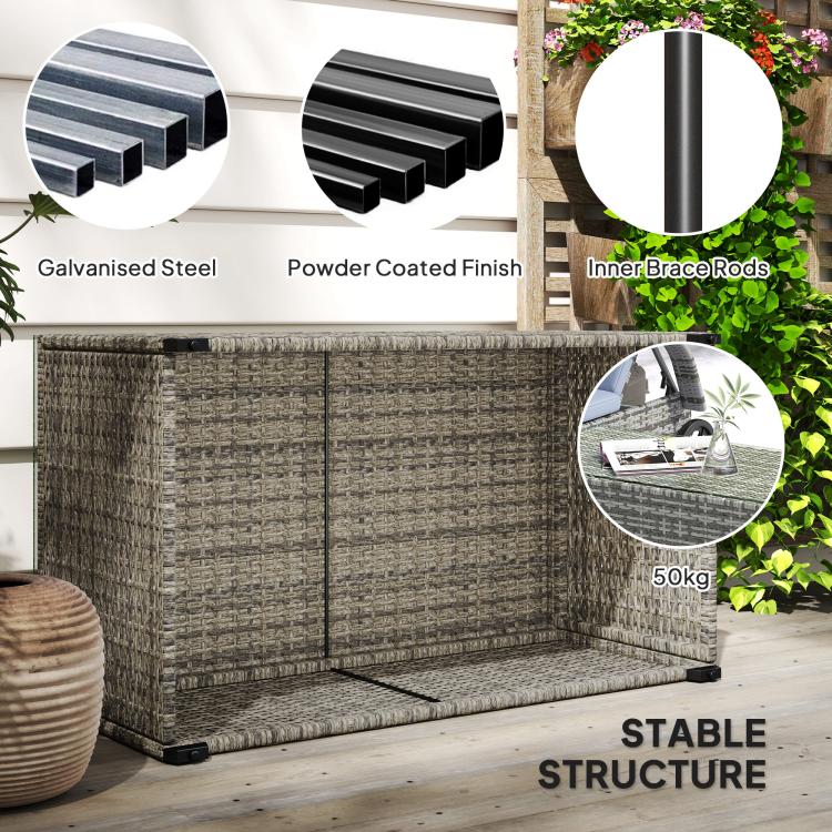 90 x 50cm Glass-Top Rattan Side Table - Dark Grey