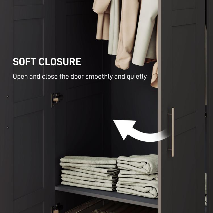 Double Panel Door Wardrobe, with Shelves - Black
