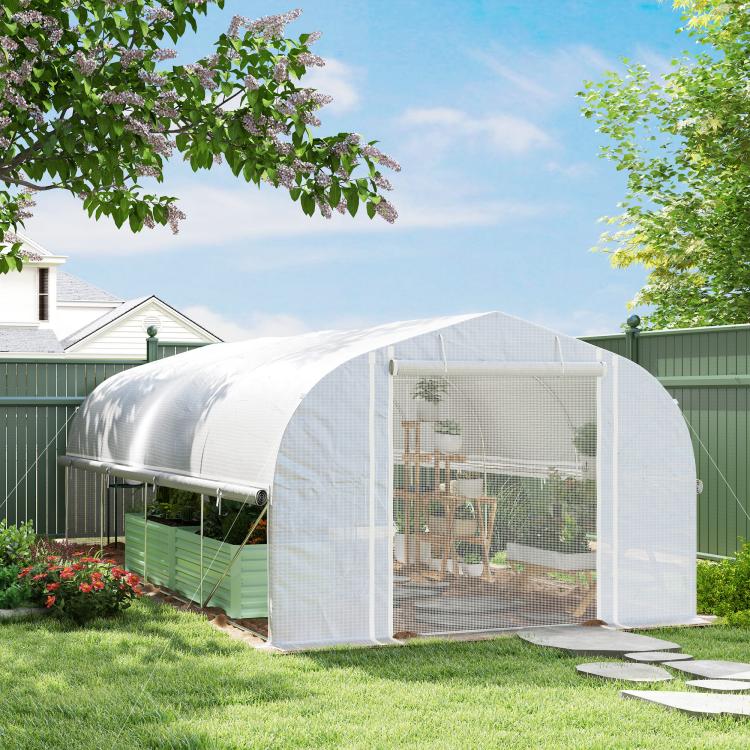 19.5 x 9.8ft Tunnel Greenhouse, with Accessories - White