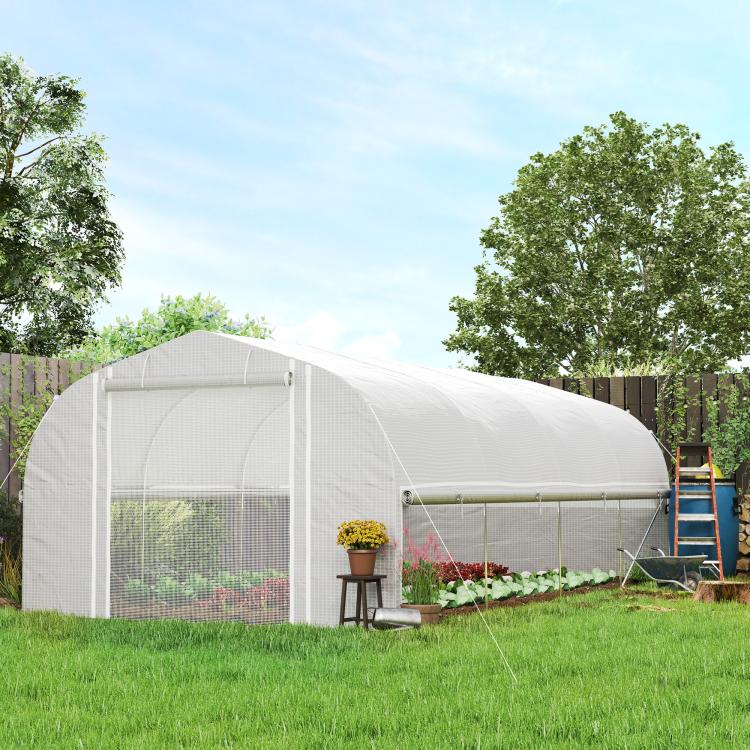 19.5 x 9.8ft Tunnel Greenhouse, with Accessories - White