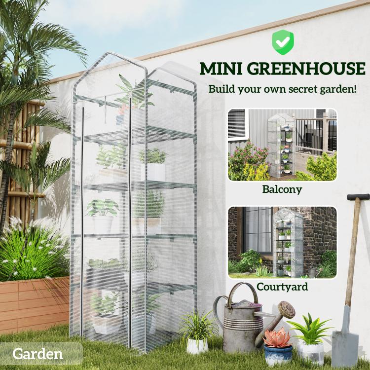 193cm Five Shelf Mini Greenhouse - White