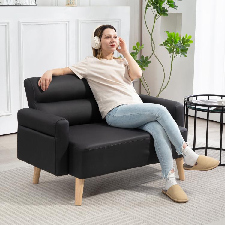 Small Faux Leather 2 Seater Sofa Settee - Black