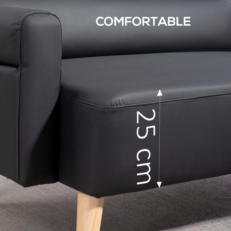 Small Faux Leather 2 Seater Sofa Settee - Black