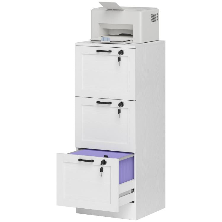 3-Drawer Filing Cabinet with Lock - White