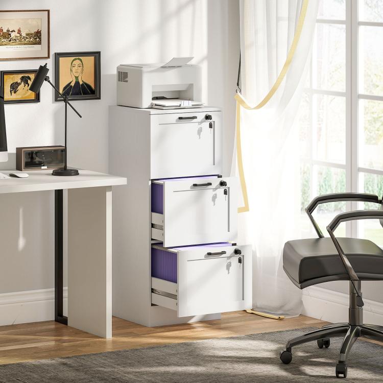 3-Drawer Filing Cabinet with Lock - White