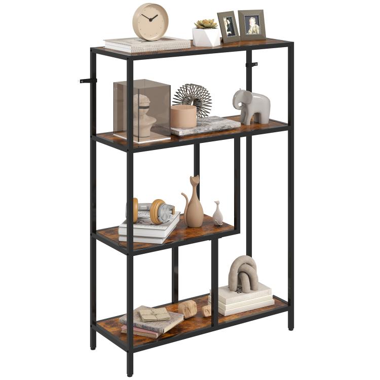 4-Tier Bookshelf with Open Shelves - Rustic Brown