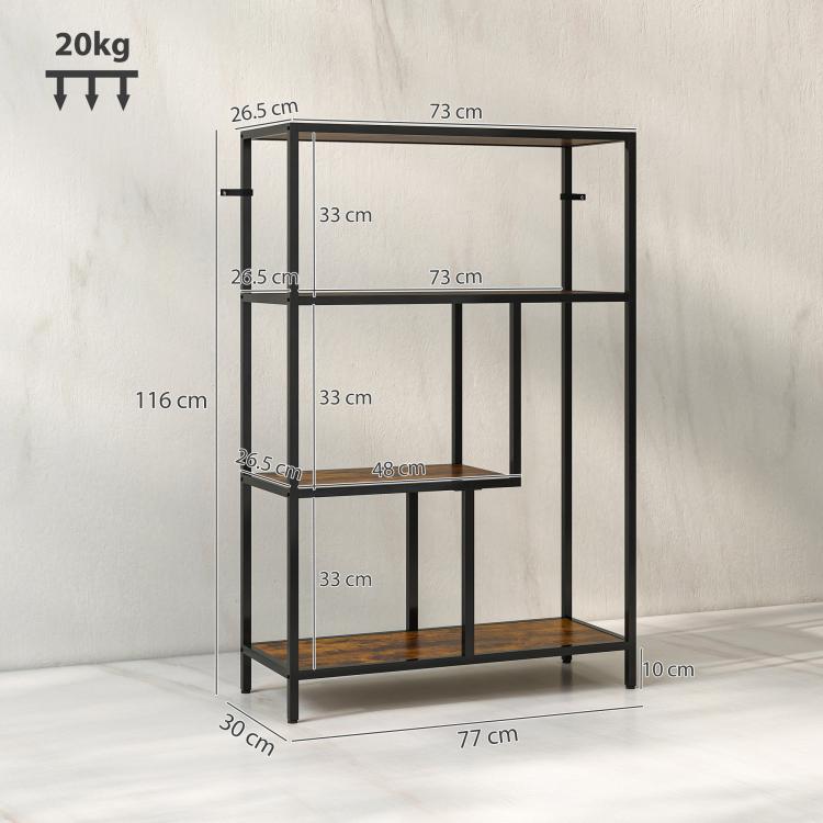 4-Tier Bookshelf with Open Shelves - Rustic Brown