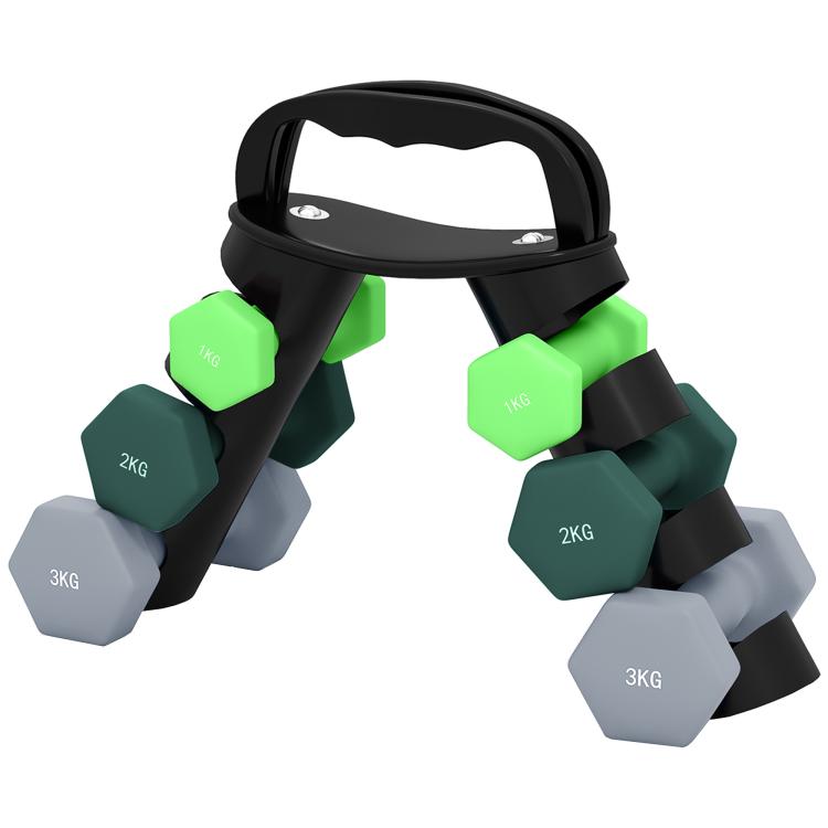 Dumbbells Set with Storage Rack, 2 x 1kg, 2 x 2kg, 2 x 3kg, Green