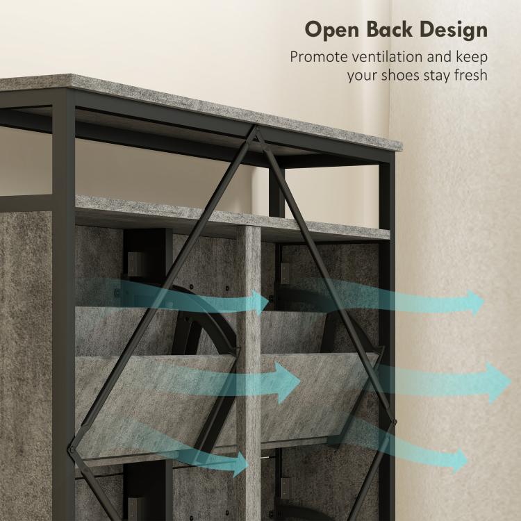Shoe Storage Cabinet with 4 Flip Drawers and Open Shelf - Cement Grey