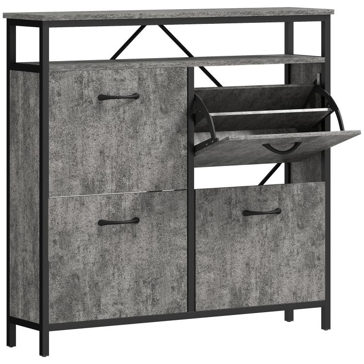 Shoe Storage Cabinet with 4 Flip Drawers and Open Shelf - Cement Grey