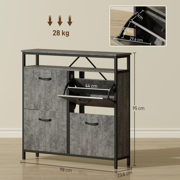 Shoe Storage Cabinet with 4 Flip Drawers and Open Shelf - Cement Grey