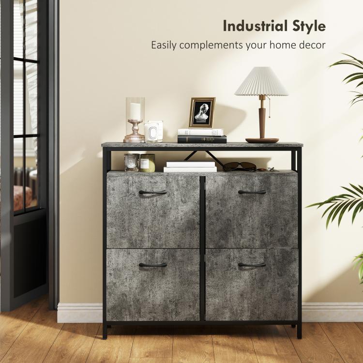 Shoe Storage Cabinet with 4 Flip Drawers and Open Shelf - Cement Grey