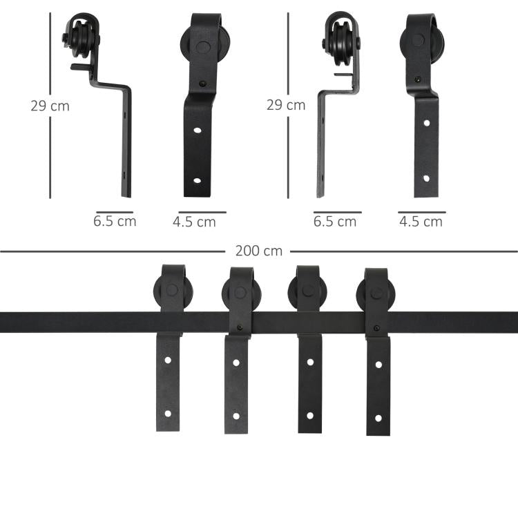 6.6FT/200cm Sliding Barn Door Hardware Track Kit, 90kg Heavy Duty Carbon Steel Sliding Door Rail for 2 Doors, Black