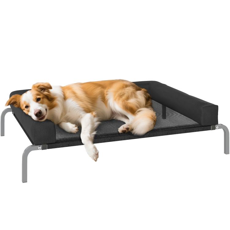 Elevated Dog Bed with Removable Bolsters, Raised Dog Bed for Medium Breeds, Portable Indoor & Outdoor Pet Cots, Black