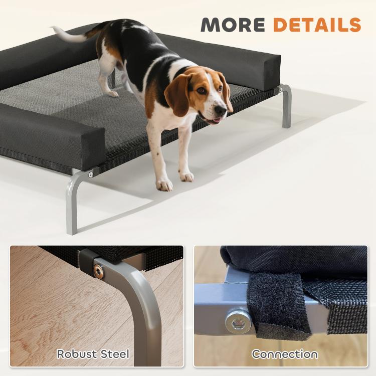Elevated Dog Bed with Removable Bolsters, Raised Dog Bed for Medium Breeds, Portable Indoor & Outdoor Pet Cots, Black