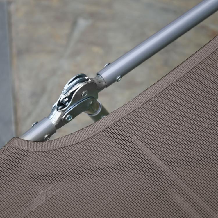 Folding Sun Lounger, Texteline Reclining Sun Bed with 5 Position Adjustable Backrest, Headrest, Coffee