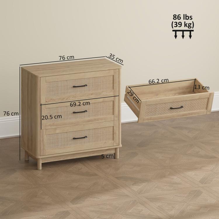 76 cm Wide Drawer Chest of Drawers with 3 Drawer - Oak