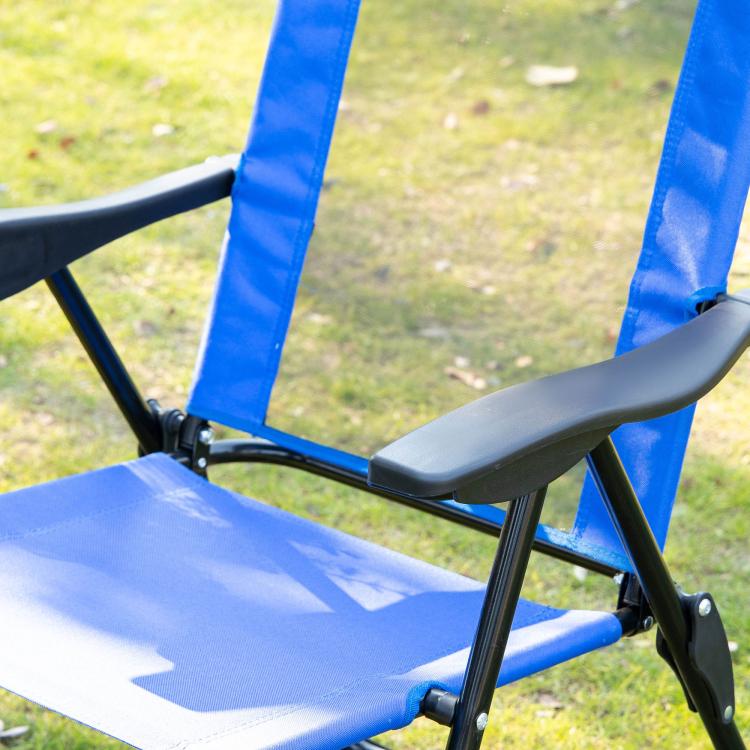 Folding Garden Chairs Set of 2, 5-Position Recliner Camping Chair with High Back, All Weather Texteline Seat, Portable Outdoor Dining Chairs with Headrests for Patio, Picnic, Blue