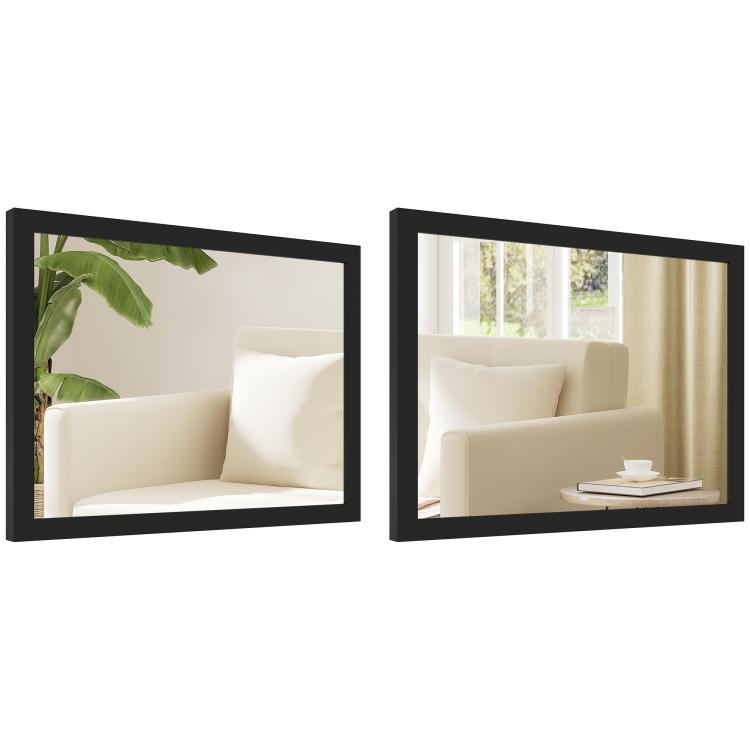 Wall Bathroom Mirror, 30 x 40 cm Wall-Mounted Mirror for Living Room, Bedroom, Hallway, Set of 2, Black