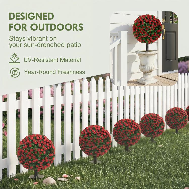 Artificial Rose Topiary UV Resistant, 2-Pack Fake Plants, 55 cm, Red