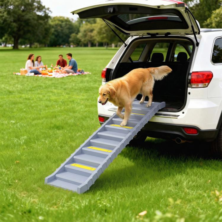 Dog Car Ramp with Anti-Slip Steps, 10-Steps Pet Stairs for Pets to Access Cars and High Beds, Grey