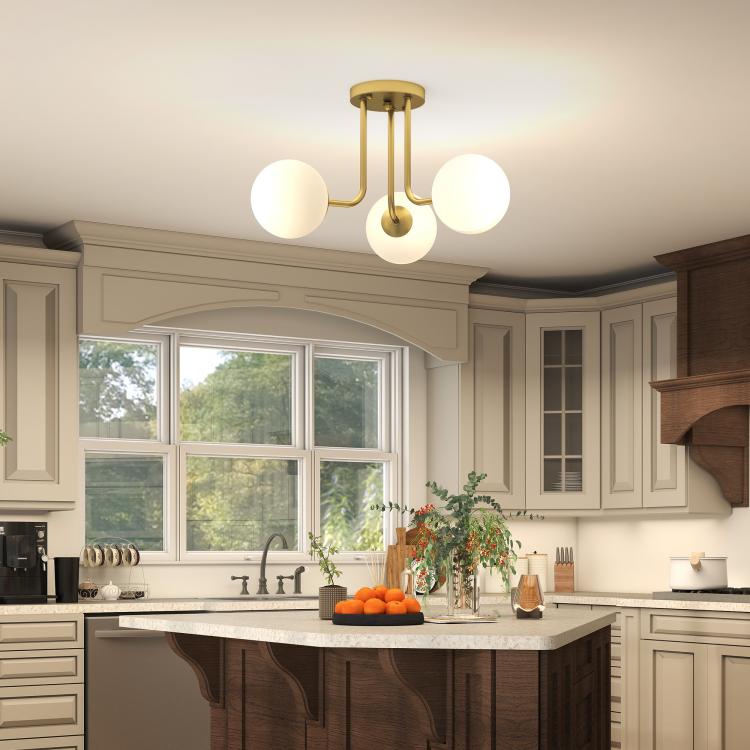 LED Ceiling Light with Globe Shades, Modern 3-Light Ceiling Light with G9 Sockets for Living Room, Bedroom, Dining Room, Bulbs Not Included, Gold Tone