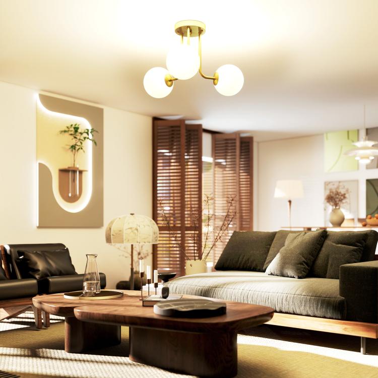 LED Ceiling Light with Globe Shades, Modern 3-Light Ceiling Light with G9 Sockets for Living Room, Bedroom, Dining Room, Bulbs Not Included, Gold Tone