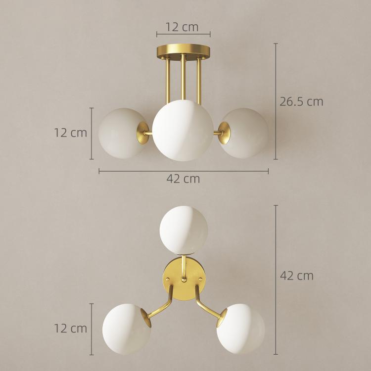 LED Ceiling Light with Globe Shades, Modern 3-Light Ceiling Light with G9 Sockets for Living Room, Bedroom, Dining Room, Bulbs Not Included, Gold Tone
