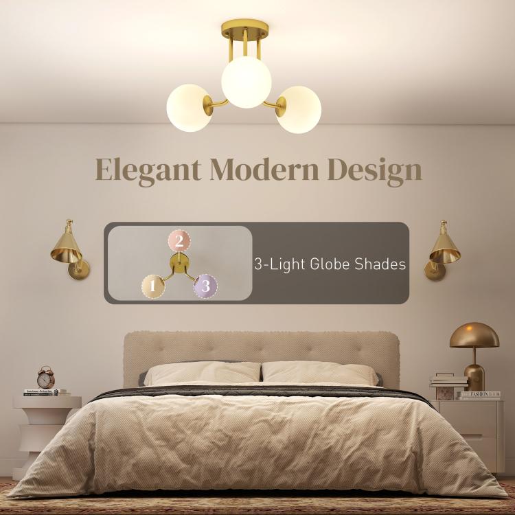 LED Ceiling Light with Globe Shades, Modern 3-Light Ceiling Light with G9 Sockets for Living Room, Bedroom, Dining Room, Bulbs Not Included, Gold Tone