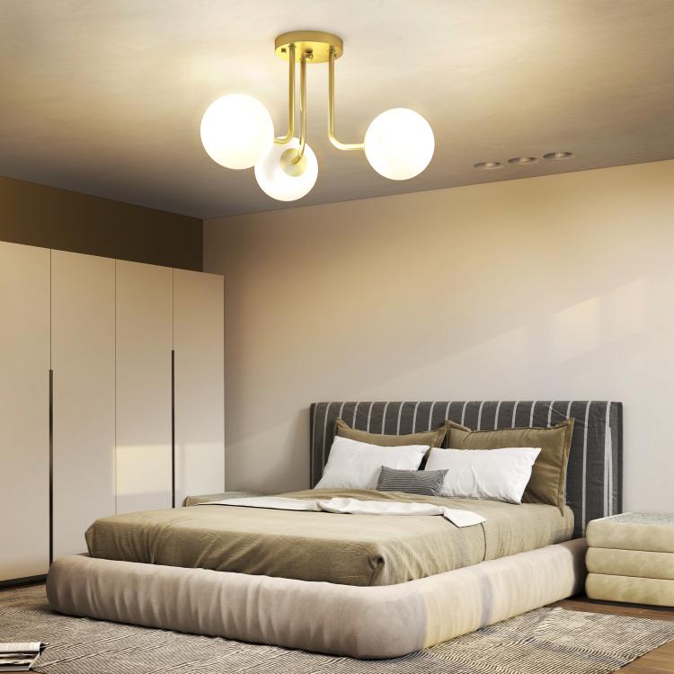LED Ceiling Light with Globe Shades, Modern 3-Light Ceiling Light with G9 Sockets for Living Room, Bedroom, Dining Room, Bulbs Not Included, Gold Tone