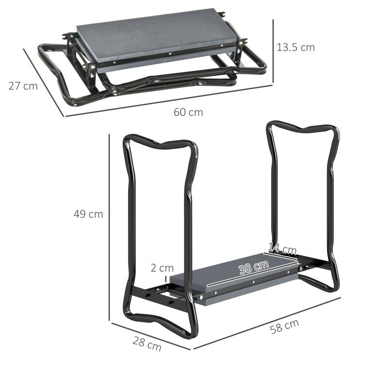 2 In 1 Garden Kneeler Seat Kneeling Pad Support Bench Foldable Knee Protector, Grey