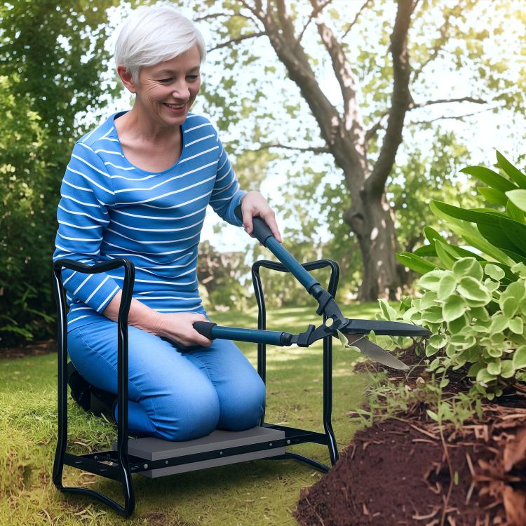 2 In 1 Garden Kneeler Seat Kneeling Pad Support Bench Foldable Knee Protector, Grey
