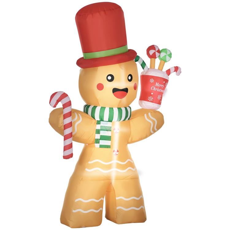 7.5ft Christmas Inflatable Gingerbread Man with Candy Cane, Blow-Up Outdoor Garden Display for Lawn, Party