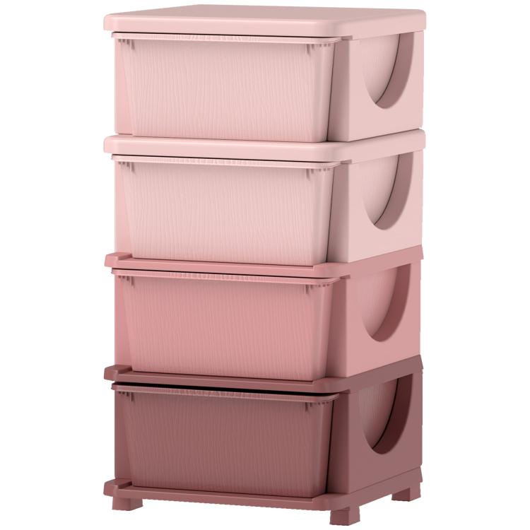 Four-Tier Kids Storage Boxes, with Four Drawers, Pink