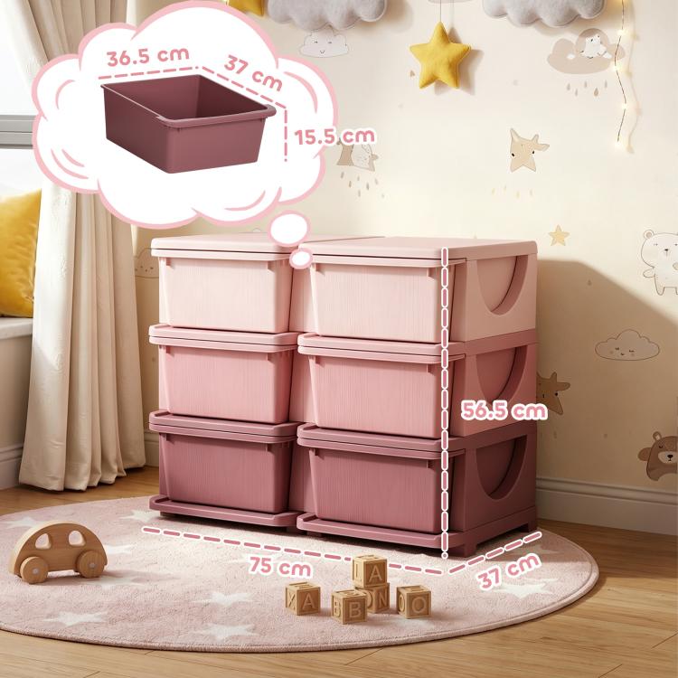 Kids Storage Unit, with Six Drawers - Pink