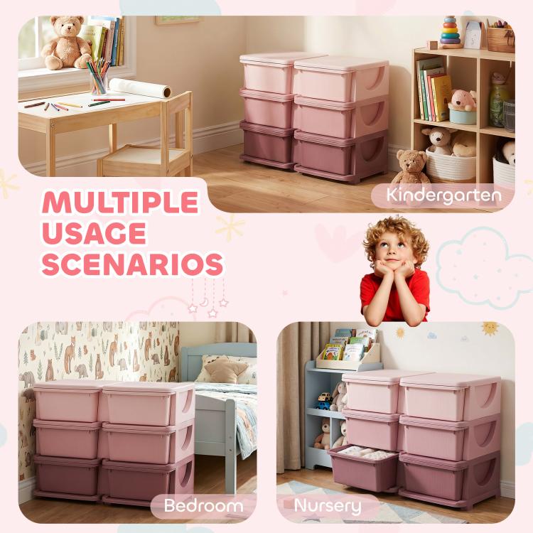 Kids Storage Unit, with Six Drawers - Pink