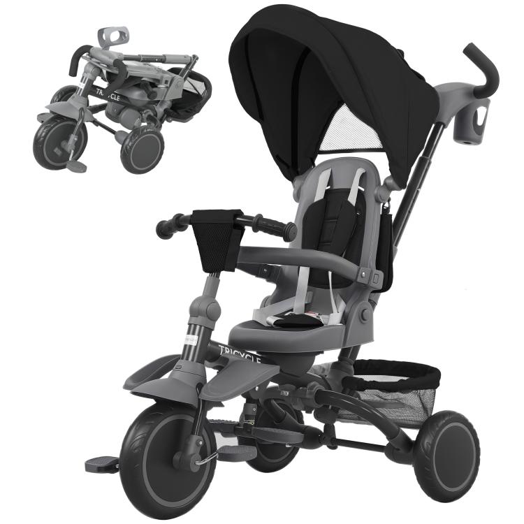 6 in 1 Foldable Kids Trike with Adjustable Parent Handle & Canopy for Ages 1-5, Black