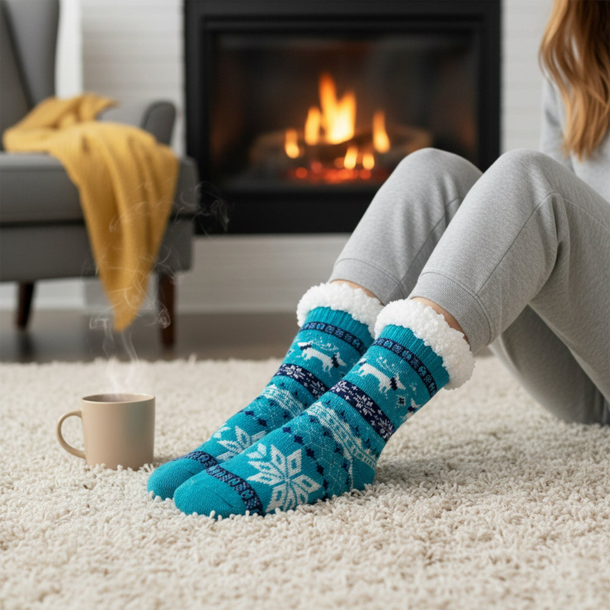Kids Unisex Indoor Sherpa Lined Cosy Socks