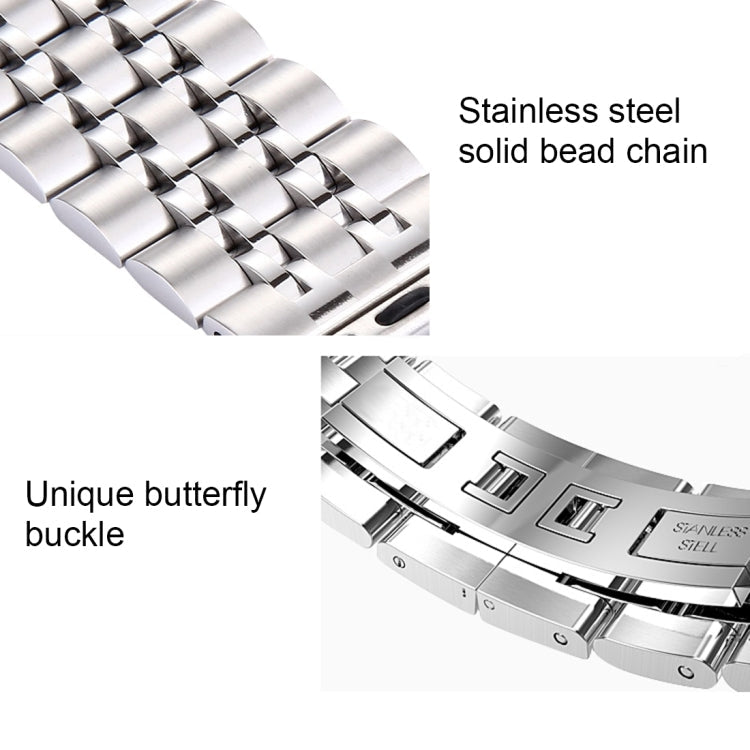 22mm Men Hidden Butterfly Buckle 7 Beads Stainless Steel Watch Band For Apple Watch 38mm, 22mm Men