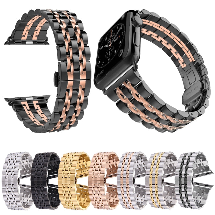 22mm Men Hidden Butterfly Buckle 7 Beads Stainless Steel Watch Band For Apple Watch 38mm, 22mm Men
