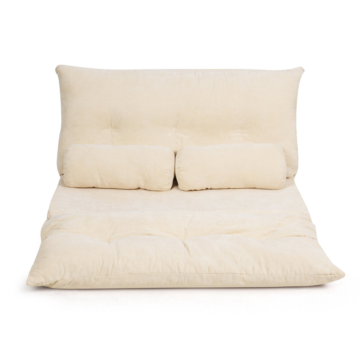 Convertible Floor Sofa Bed with 2 Waist Pillows-Beige