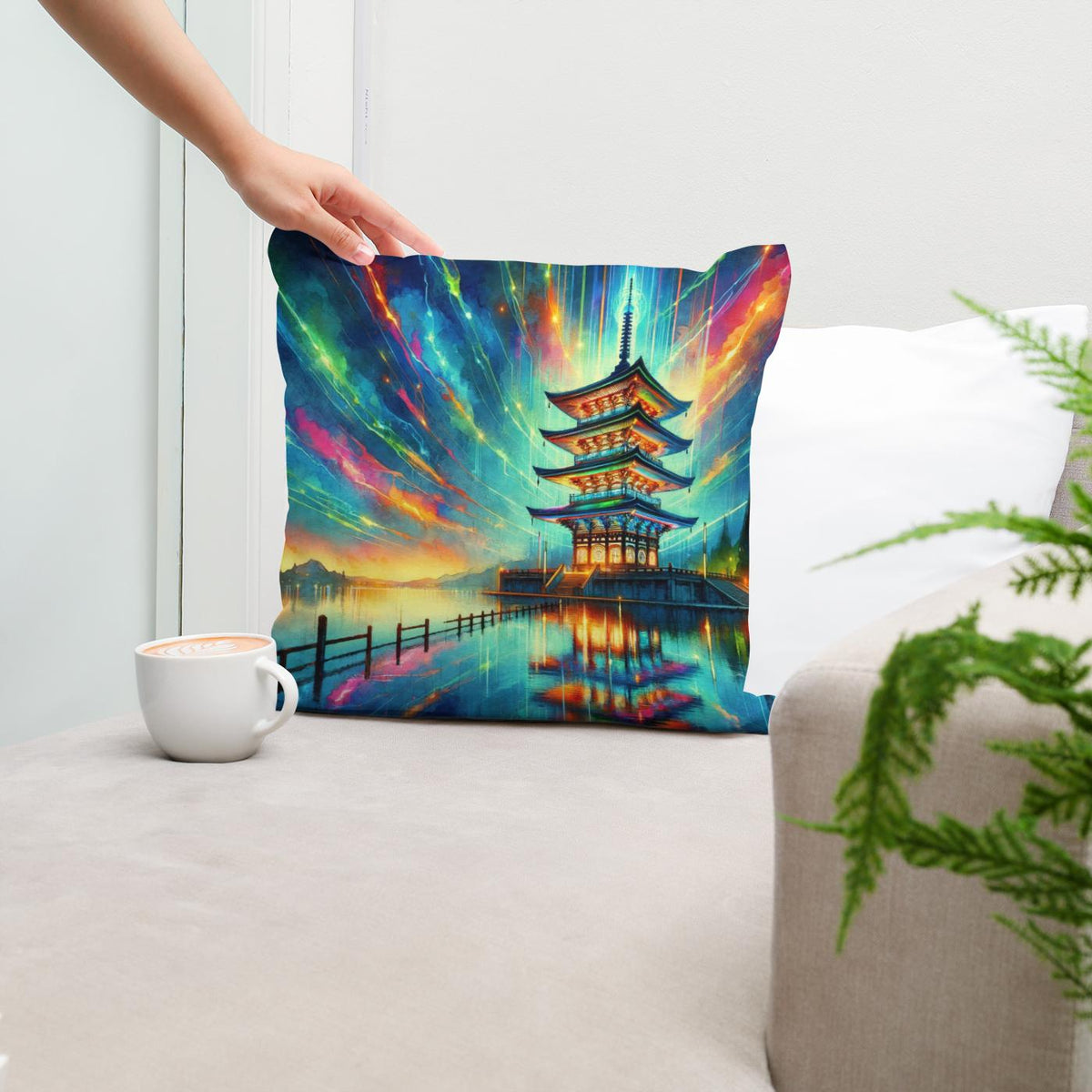Neon Reflection Pagoda Cotton Cushion