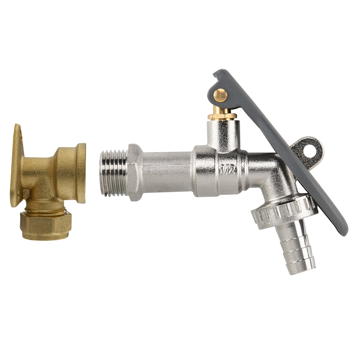 15mm Brass Wall Flange Kit with Lever Tap Hose Barb and Lever Lock