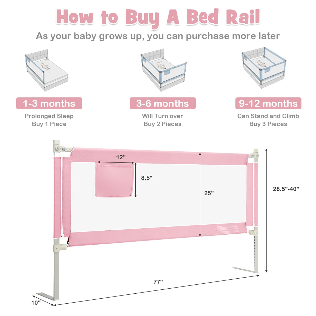 175 cm Infant Safety Bed Guardrail with Anti-Collision Cotton and Side Pocket-Blue