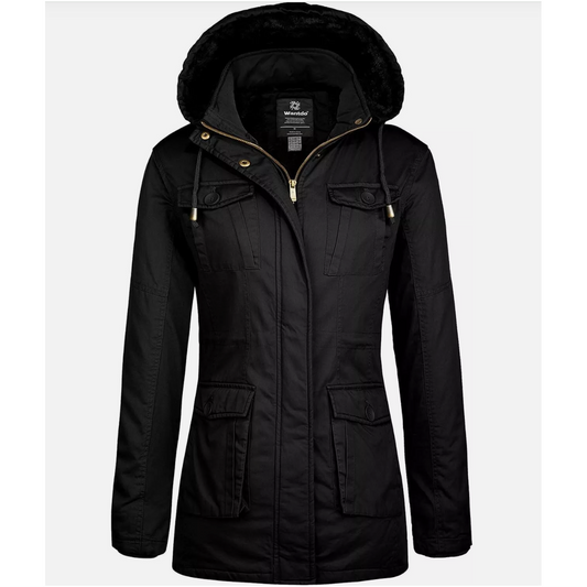 Womens Parka Jacket Winter Fleece Lined Hooded Warm Coat Black Size M Wantdo