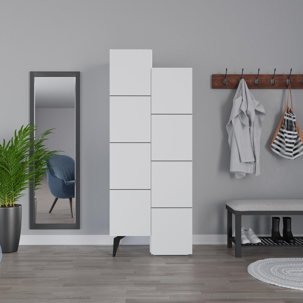 Stair Modern Hallway Storage - Multipurpose Cabinet 156 x 62 x 37 cm