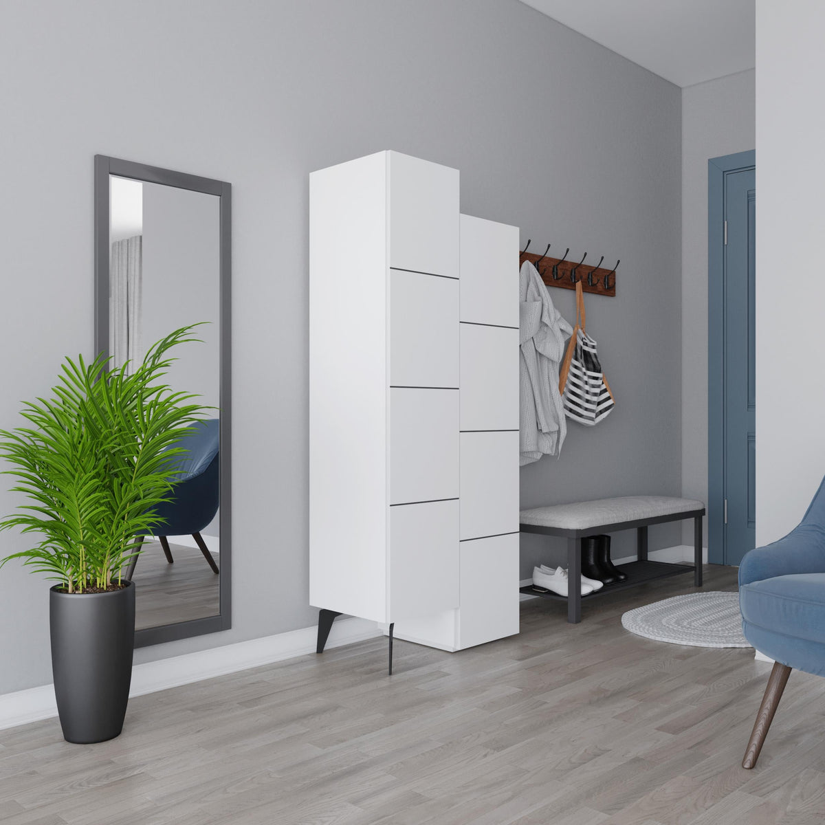 Stair Modern Hallway Storage - Multipurpose Cabinet 156 x 62 x 37 cm