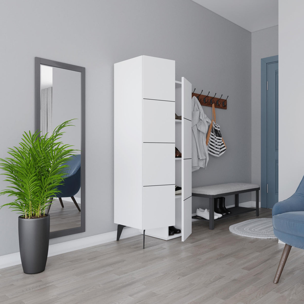 Stair Modern Hallway Storage - Multipurpose Cabinet 156 x 62 x 37 cm