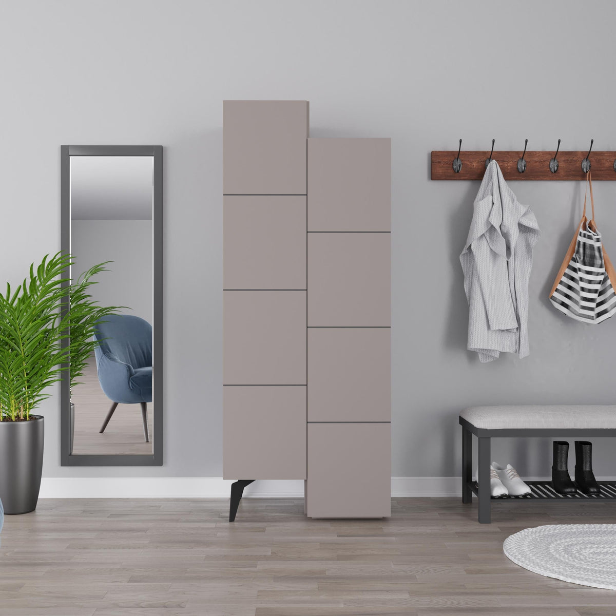 Stair Modern Hallway Storage - Multipurpose Cabinet 156 x 62 x 37 cm