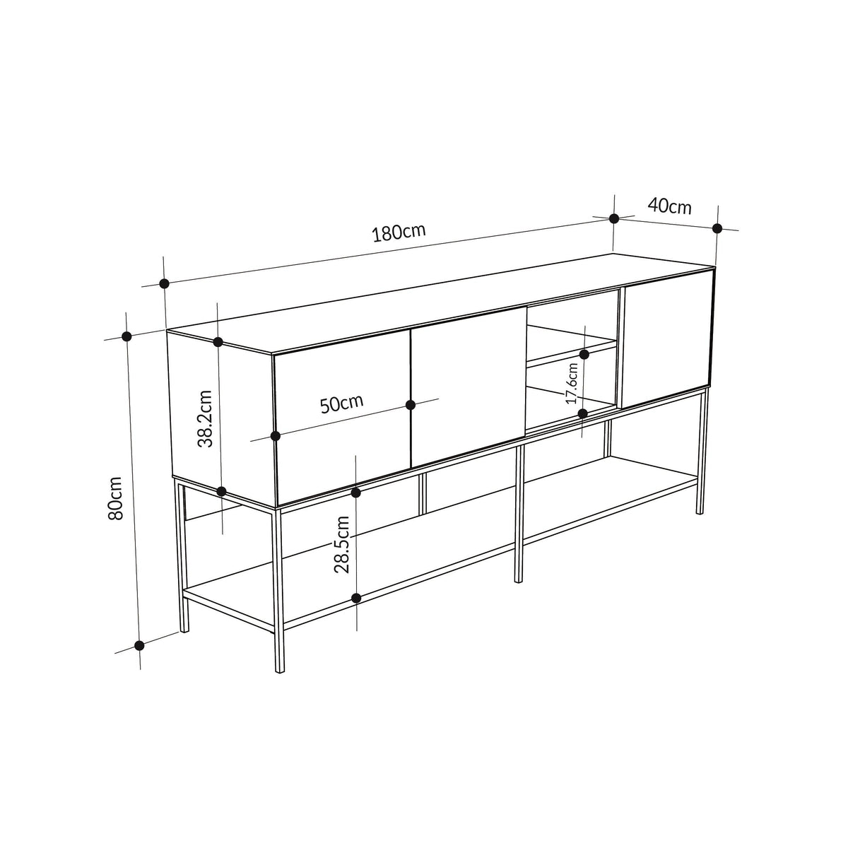Amira Console Table – 180cm – Modern Sideboard & Storage Unit